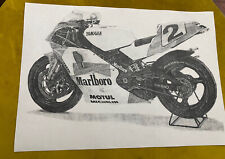 YAMAHA YZR500 GP RACE BIKE WAYNE RAINEY 2 STROKE MARLBORO A4 INK DRAWING POSTER