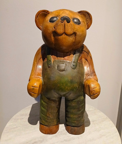 Large 36cm carved wooden teddy - carved,
