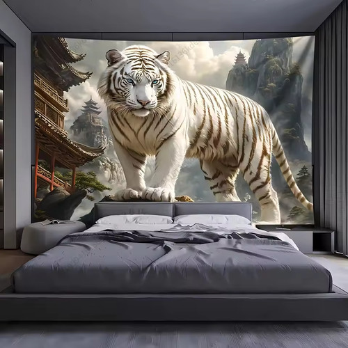 White tiger tapestry - tiger, wall