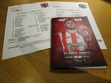 EXETER CITY    v  DERBY COUNTY  2022/23  APRIL 18  + 2 TEAM SHEETS (COLOUR &B/W)