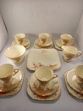 Delphine tea set 6x trios cup saucer side plates cake plate milk and sugar VGC