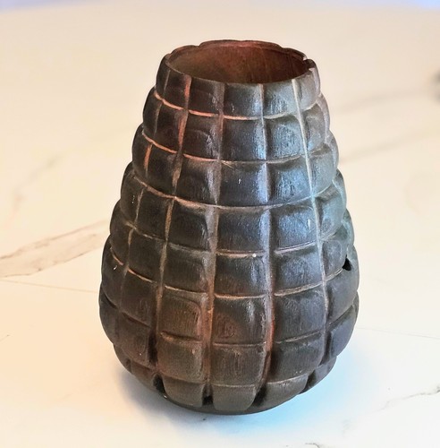 Vintage carved wooden vase - vintage,