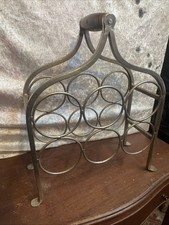 Vintage Plated Wine Rack Wooden Handle 6bottle Holder40x33x14cm 2.5kilo