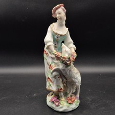 Antique Derby Porcelain 1760 -1782 Garland Shepherdess Holding Sheep Patch Marks