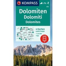 Italy Dolomites Alps Kompass 672 4 map set: walking hiking cycling skiing 1:35K