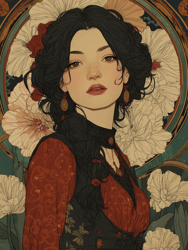Dark haired woman red dress - haired,