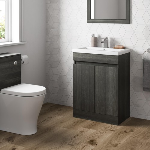 Grey wood freestanding vanity - grey,
