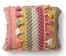 0608 Crochet Tasselled Pillow Cushion 12x16in Aran - Vintage Pattern Copy