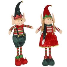 Large Christmas Elf Figure Standing Decoration Red Green Fabric Girl Boy 67cm