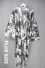 Plus Size Black Jungle Print Cotton Kimono Dressing Gown