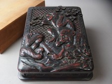 Lacquerware Stationery Box Three Wise Monkeys Kamakurabori Japan Antique W10inch