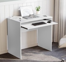 Huby Computer Desk Compact Laptop PC Study Table Keyboard Tray Home Office White