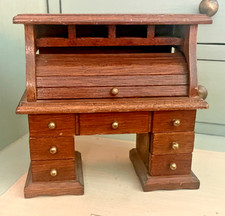 Vintage Dolls House Furniture - Oak Roll Top Desk (336a)