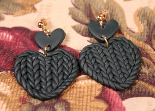 Braided heart earrings - braided, polymer