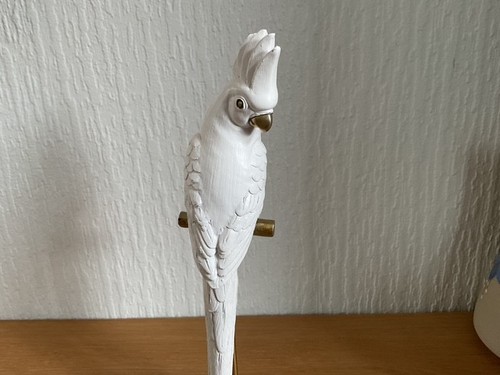 Decorative white resin parrot - white,