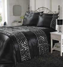 Luxury Satin Sequin Diamante Duvet Cover Set + Pillowcases Sparkle Bedding