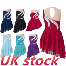 Kids Girls Ice Figure Skating Dress Shiny Rhinestone Stage Performance Dancewear