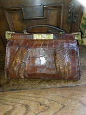 Edwardian Gladstone style Alligator  handbag   Antique circa 1900
