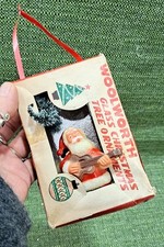 Quirky Vintage Christmas Tree Ornament Odd little Guitar Playing Santa in Box !!