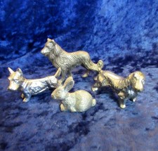 4 x Pewter Miniature Figurines 3 Dogs & Merlin Rabbit Scottie Spaniel Collie Dog