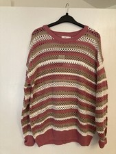 Ladies Cotton Traders Oversized Jumper Size 14 Stripe Spring Rose BNWT