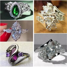 Sz 6-10 Elegant Women 925 Silver Plated Wedding Ring Cubic Zircon Jewelry Gift