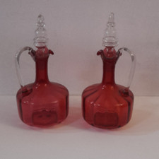 Pair of Antique Cranberry Glass Decanters