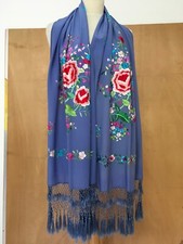 vintage blue silk crepe hand