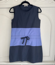 BNWOT NICOLE FARHI navy and sky azure blue cinch tie summer dress UK 10
