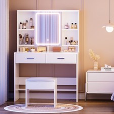 LED Light Dressing Table with 2 Drawers and 4 Open Shelves Vanity Table