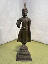 Antique Thai Brass Standing Sukhothai Buddha Statue. 30cm Tall. 