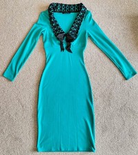 Mode Merr dress rockabilly retro punk pinup mod wiggle Bettie Page blue aqua XS