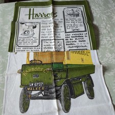 2 Vintage Harrods Ulster Irish Linen Tea Towels Store Info & Walker Electric Van