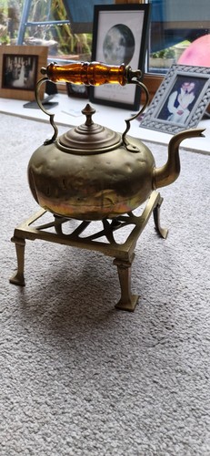 Antique brass kettle stand - kettle, &