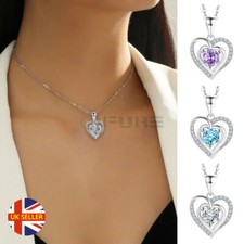 Heart Crystal Pendant 925 Sterling Silver Chain Necklace Womens Ladies Jewellery