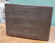Rare Antique Victorian Braggs Charcoal Biscuits. Vintage Collectable Tin.
