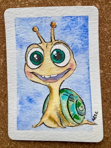 Original aceo painting snail - original,