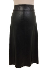 M&S Women's Skirt Black Faux Leather PU A-line Midi Deep Waist Raw Hem New F1