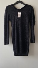 John Zack Black Sparkly Hoodie Dress With Shoulder Pads SMALL  