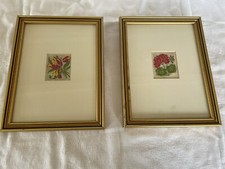 Pair Flower Pictures 2 Silk Kensitas Cigarette Cards Framed 1930s