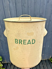 VINTAGE 1940'S WORCESTER WARE GREEN & CREAM ENAMEL BREAD BIN STORAGE KITCHEN TIN