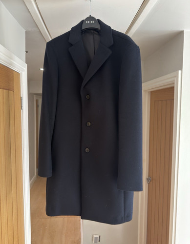 Reiss men navy wool overcoat - navy,