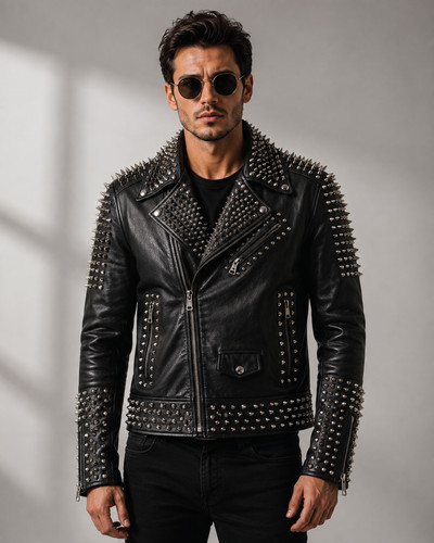 Mens black studded leather - black,