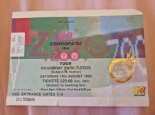 U2 1993 Zoo TV Tour Original Concert Ticket Roundhay Park Leeds Rare VGC