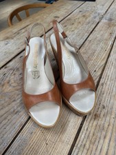 Beautiful RUSSELL & BROMLEY Tan Leather Sling Back Cork Wedge Heel SHOES, 38 5