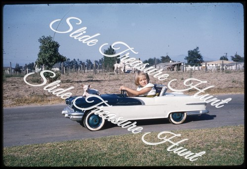 Girl pontiac pedal car dog - pontiac,