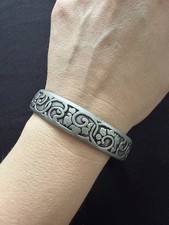 Vintage St Justin Celtic Pewter Silver Tone Floral Flower Bangle Bracelet Large
