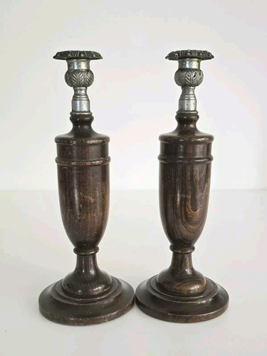 Pair vintage turned wooden - turned,