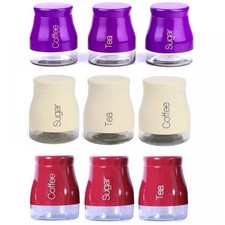 SET OF 3 KITCHEN STORAGE CANISTERS TEA COFFEE SUGAR
