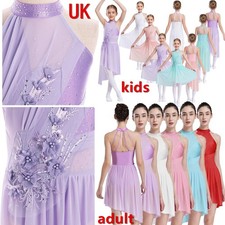 UK Women Girls Lyrical Dance Leotard Modern Contemporary High-Low Ballet Dress